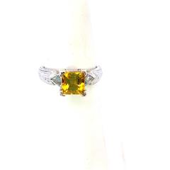PT950 PLATINUM DIAMOND & GOLD CITRINE RING W/MILGRAIN DETAIL BAND 5
